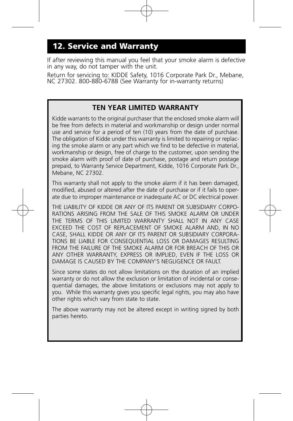Service and warranty | Kidde I9070 User Manual | Page 16 / 17