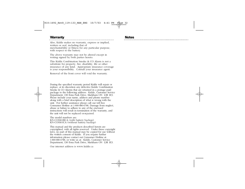 Kidde KN-COSM-IBCA User Manual | Page 18 / 18