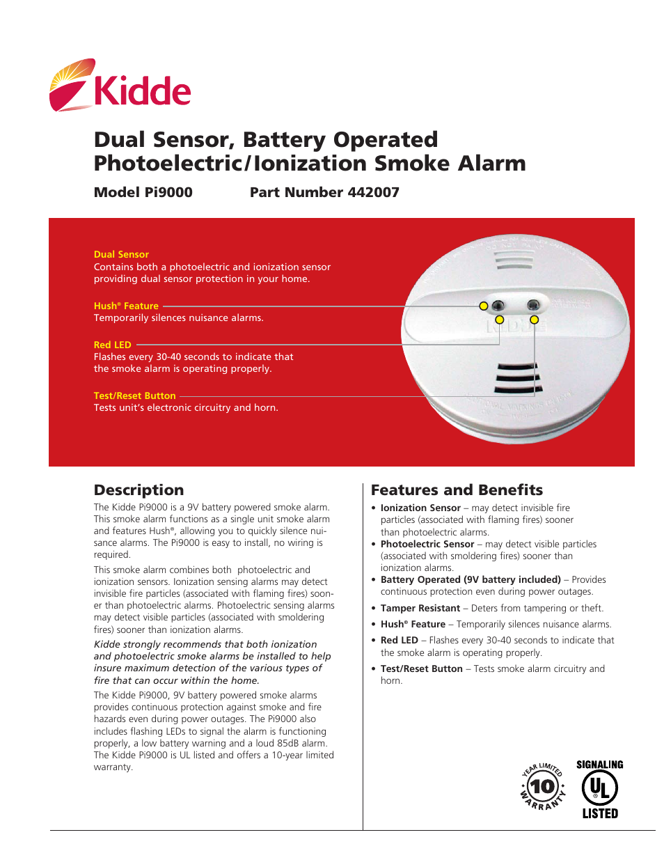 Kidde PI9000 User Manual | 2 pages