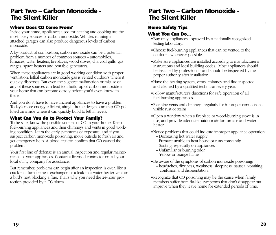 Part two – carbon monoxide - the silent killer | Kidde KN-COB-DP-H User Manual | Page 11 / 19