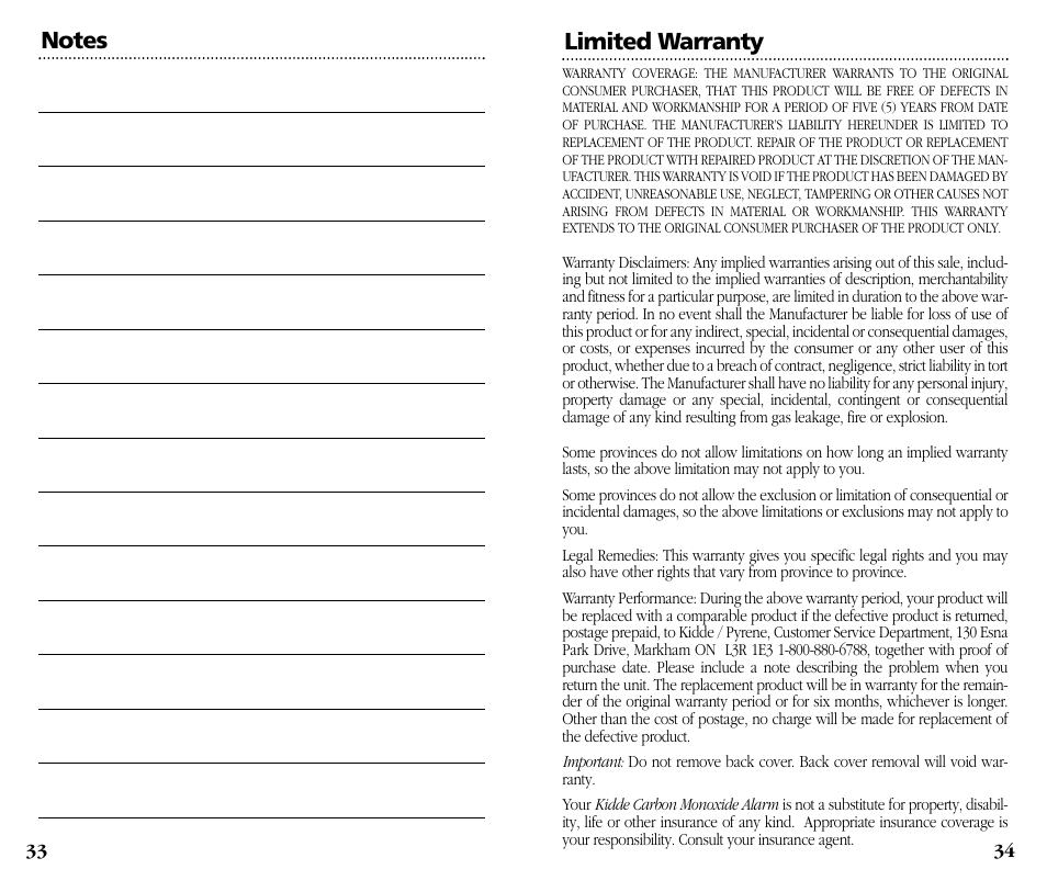 Limited warranty | Kidde KN-COB-DP-H User Manual | Page 18 / 19