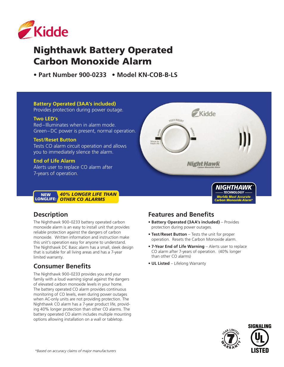 Kidde KN-COB-B-LS User Manual | 2 pages