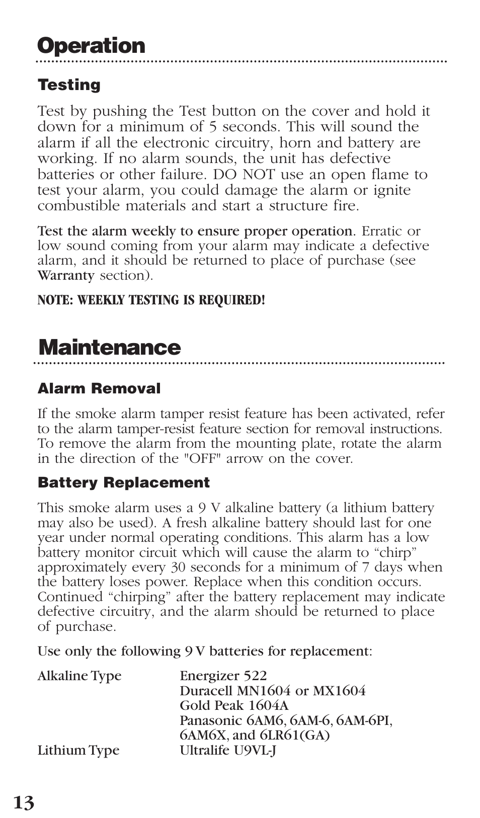Operation, Maintenance | Kidde PI9000CA User Manual | Page 14 / 20