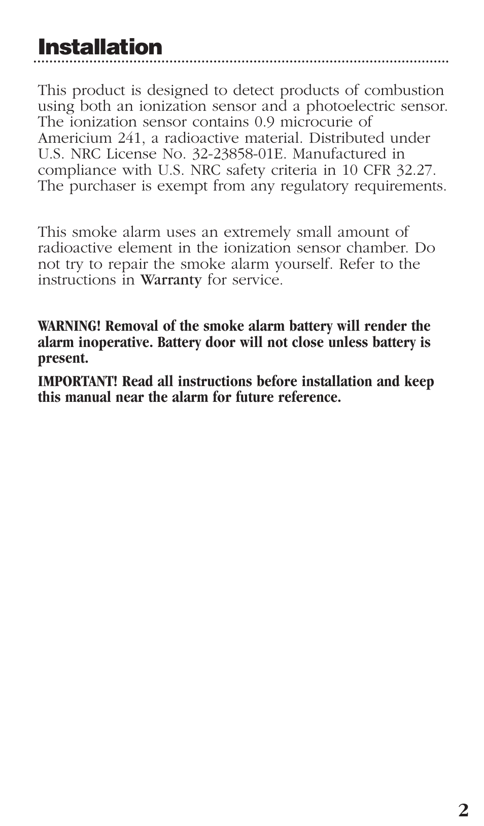 Installation | Kidde PI9000CA User Manual | Page 3 / 20