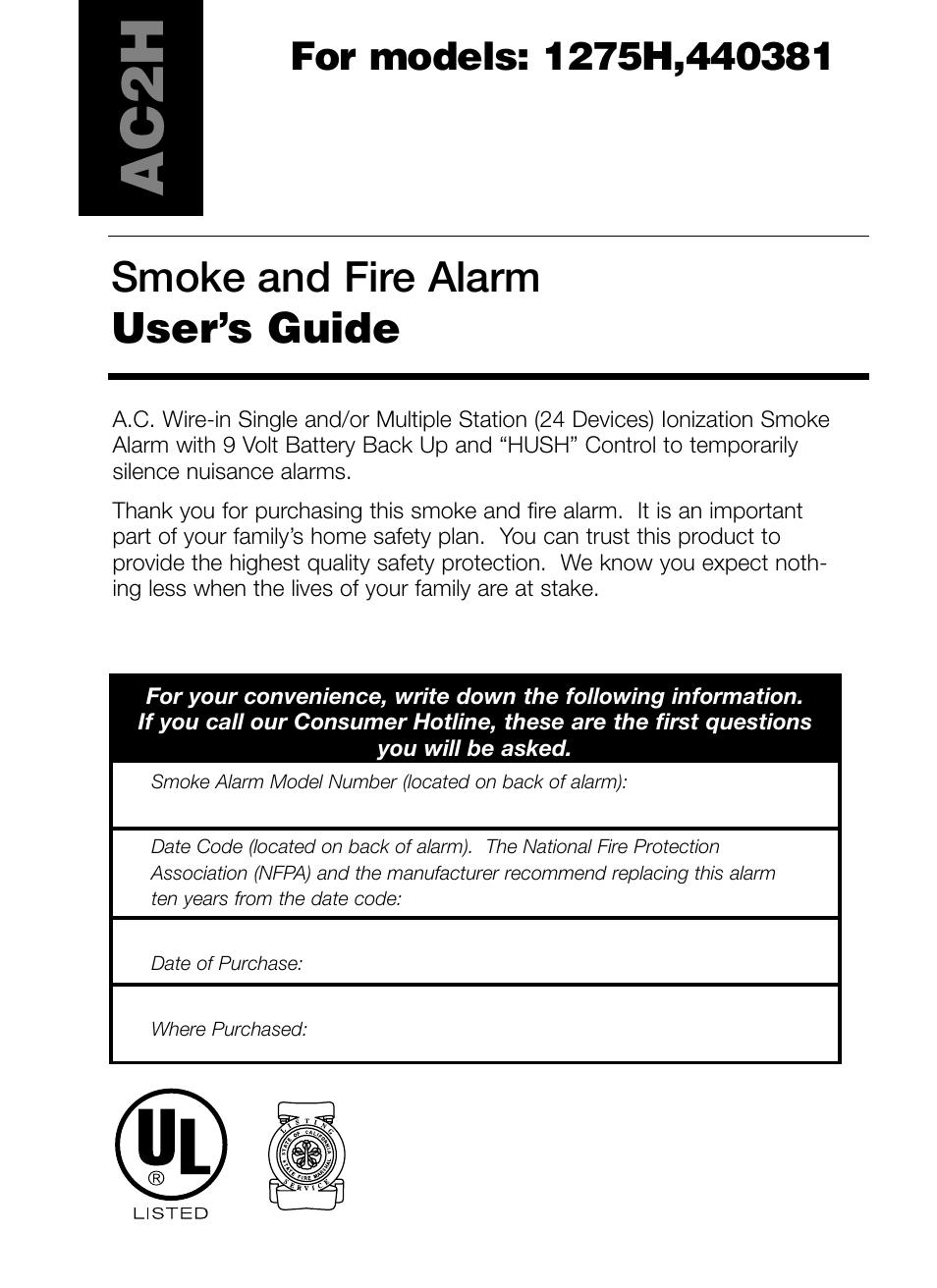 Kidde Smoke and Fire Alarm 1275H User Manual | 7 pages