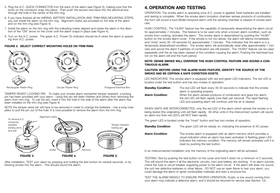 Operation and testing | Kidde Smoke and Fire Alarm 1275H User Manual | Page 4 / 7