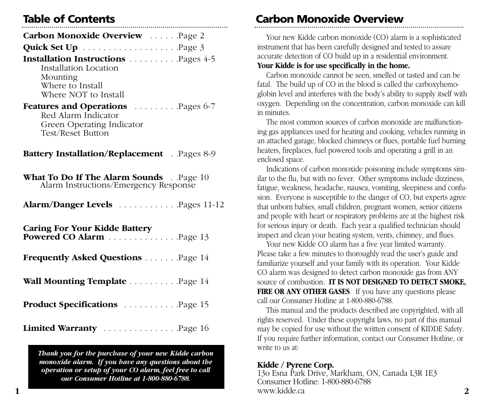 Kidde Carbon Monoxide Alarm KN-OOB-B User Manual | Page 2 / 10