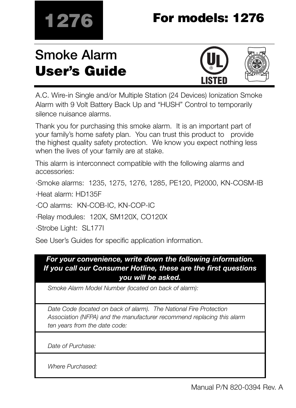 Kidde 1276 User Manual | 7 pages