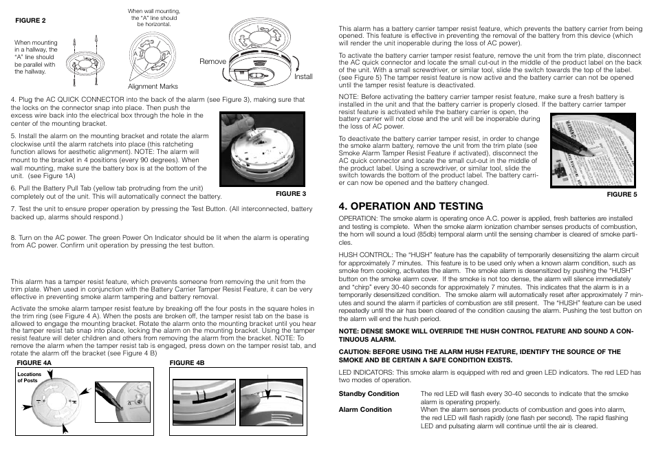 Operation and testing, Tamper resist features | Kidde 1276 User Manual | Page 4 / 7