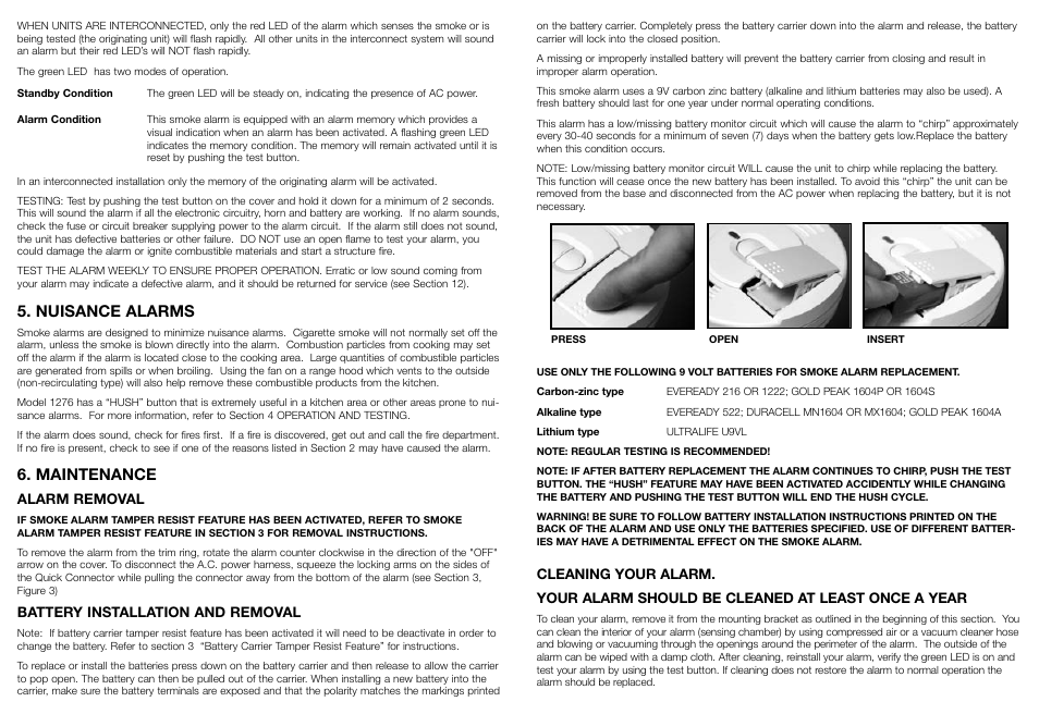 Nuisance alarms, Maintenance | Kidde 1276 User Manual | Page 5 / 7