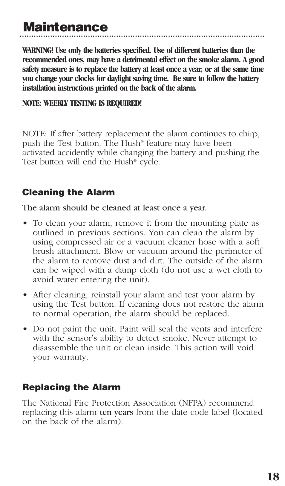Maintenance | Kidde PI2000CA User Manual | Page 19 / 24