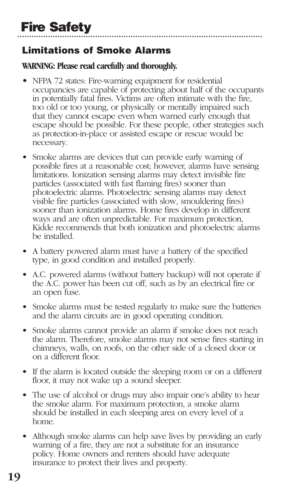 Fire safety | Kidde PI2000CA User Manual | Page 20 / 24