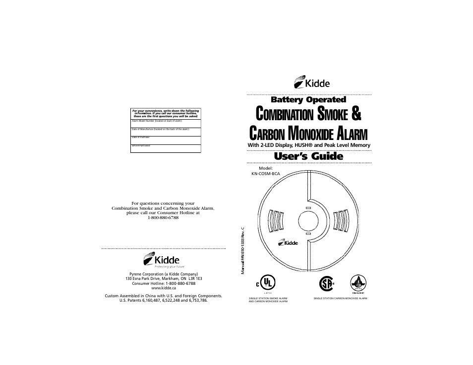 Kidde KN-COSM-BCA User Manual | 16 pages