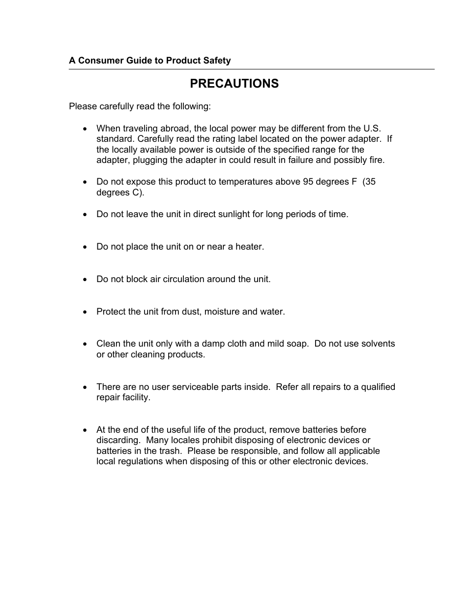 A consumer guide to product safety, Precautions | KLH MUSICDOCK KE-8 User Manual | Page 2 / 8