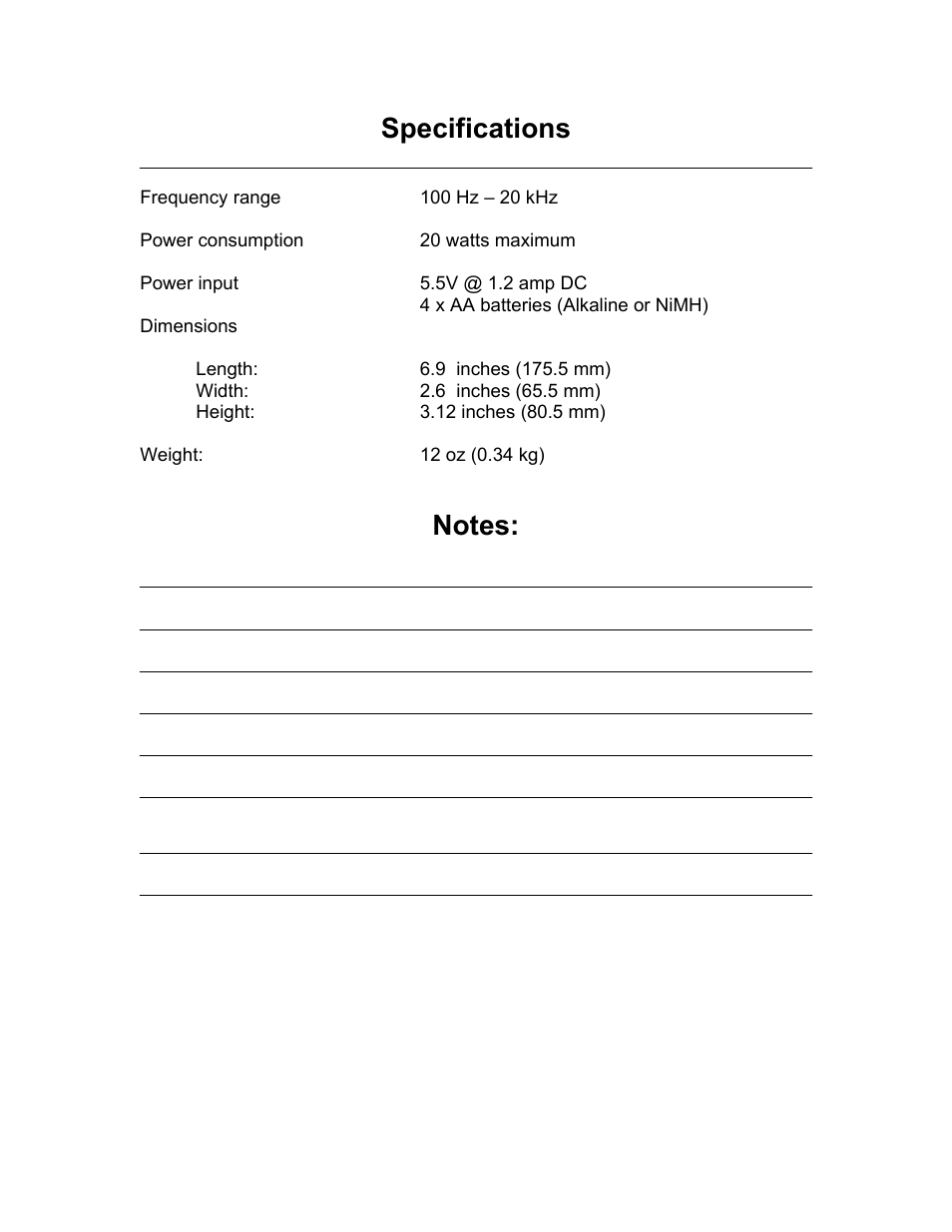 Specifications | KLH MUSICDOCK KE-8 User Manual | Page 7 / 8