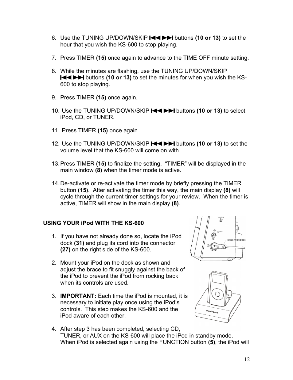 KLH MUSICDOCK KS-600 User Manual | Page 12 / 20