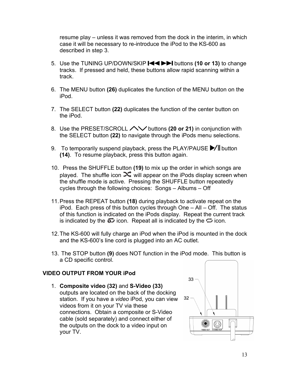 KLH MUSICDOCK KS-600 User Manual | Page 13 / 20