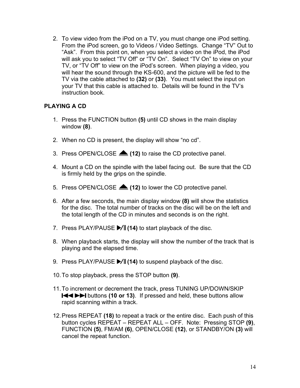 KLH MUSICDOCK KS-600 User Manual | Page 14 / 20