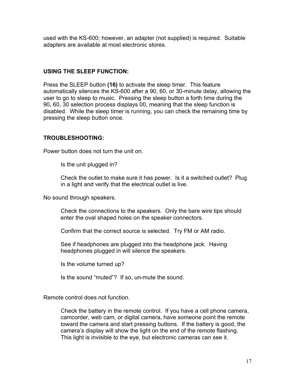 KLH MUSICDOCK KS-600 User Manual | Page 17 / 20