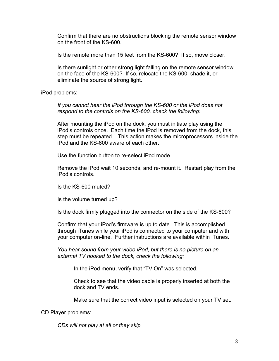 KLH MUSICDOCK KS-600 User Manual | Page 18 / 20