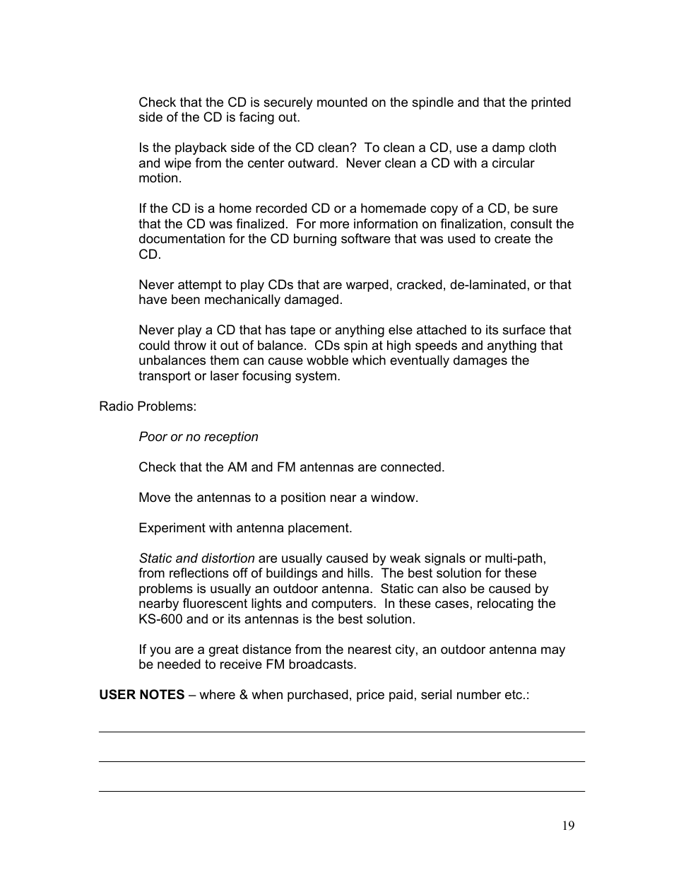 KLH MUSICDOCK KS-600 User Manual | Page 19 / 20