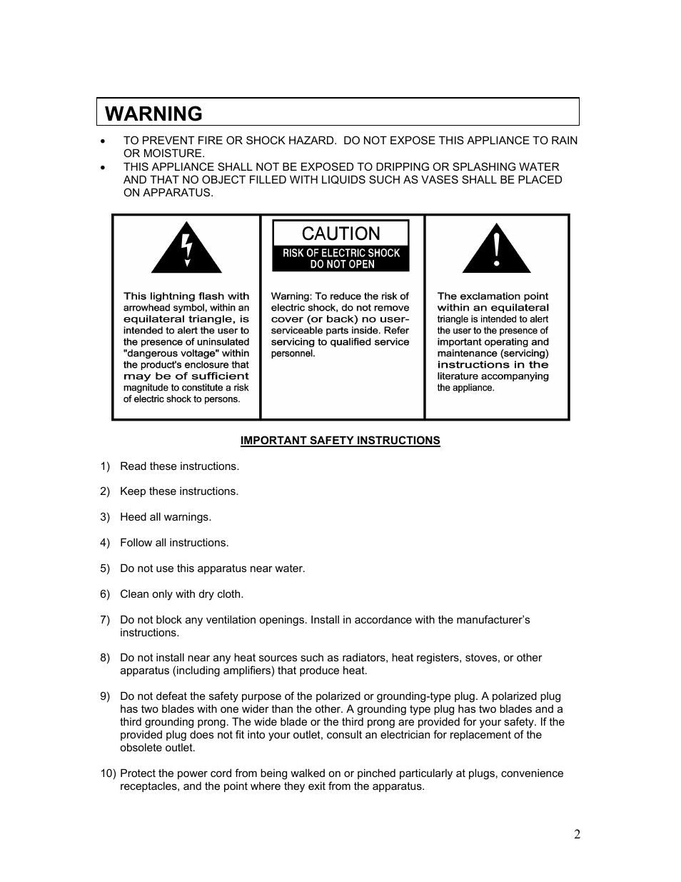 Warning | KLH MUSICDOCK KS-600 User Manual | Page 2 / 20