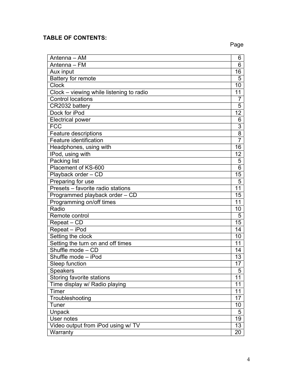 KLH MUSICDOCK KS-600 User Manual | Page 4 / 20