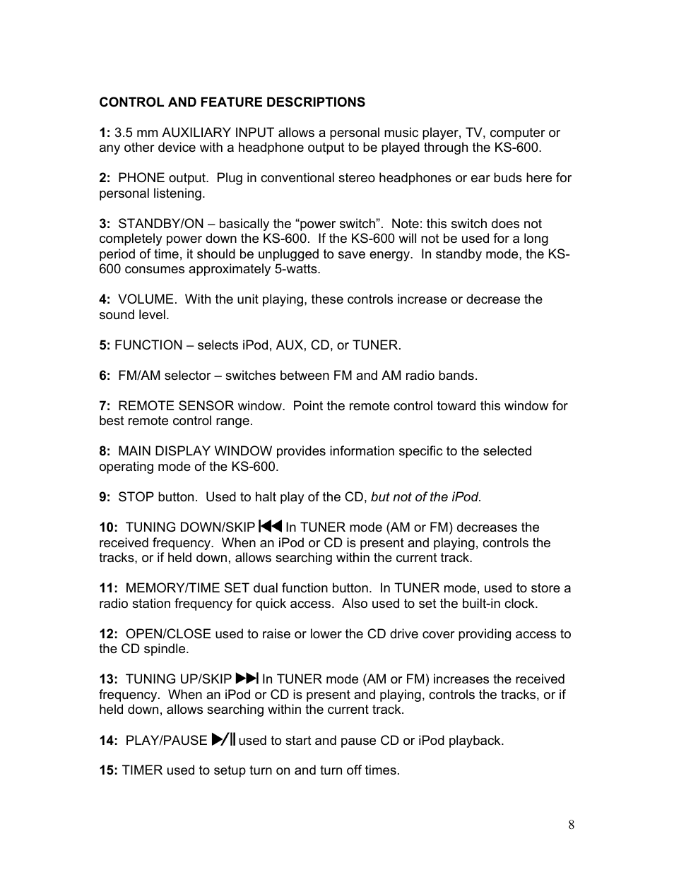 KLH MUSICDOCK KS-600 User Manual | Page 8 / 20