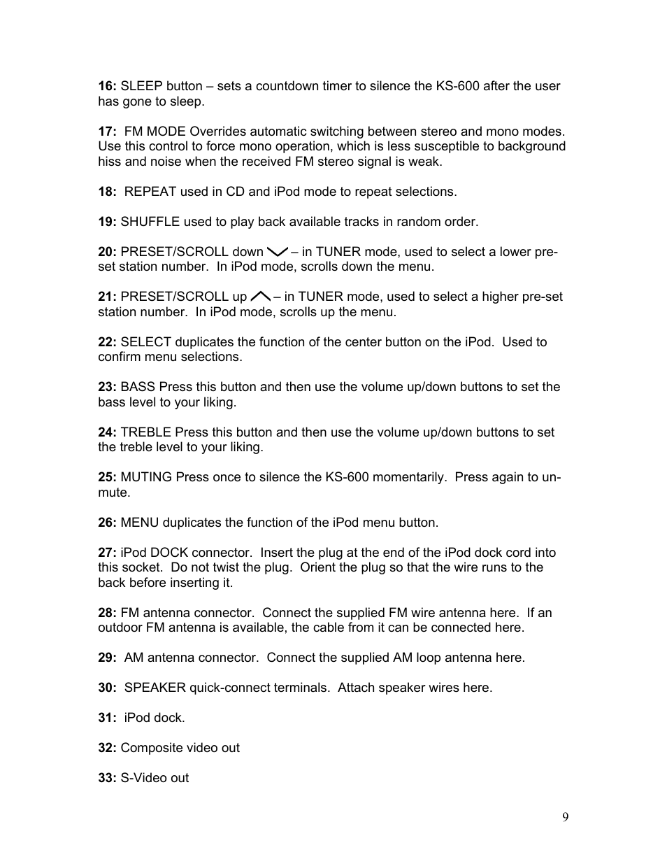 KLH MUSICDOCK KS-600 User Manual | Page 9 / 20