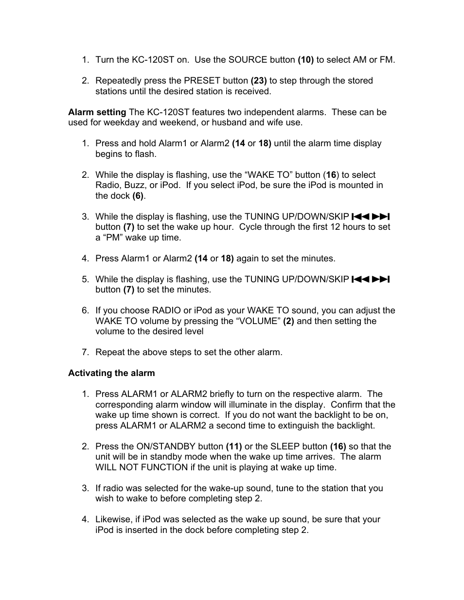 KLH HI-FIDELITY BEDSIDE CLOCK RADIO KC-120ST User Manual | Page 14 / 17