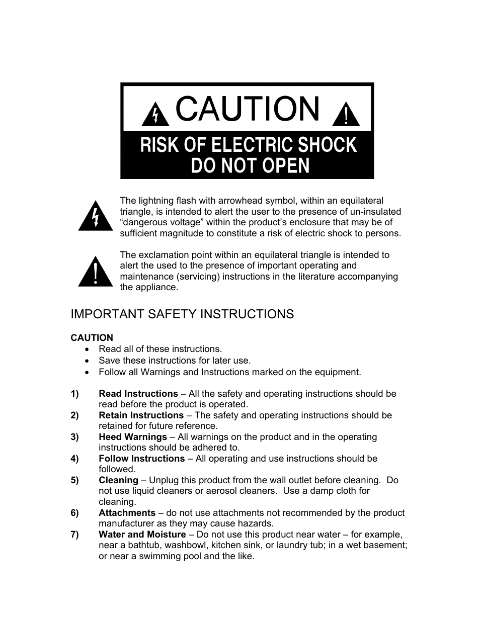 The lightning flash with arrowhead symbol, within, Important safety instructions, Caution | KLH HI-FIDELITY BEDSIDE CLOCK RADIO KC-120ST User Manual | Page 2 / 17