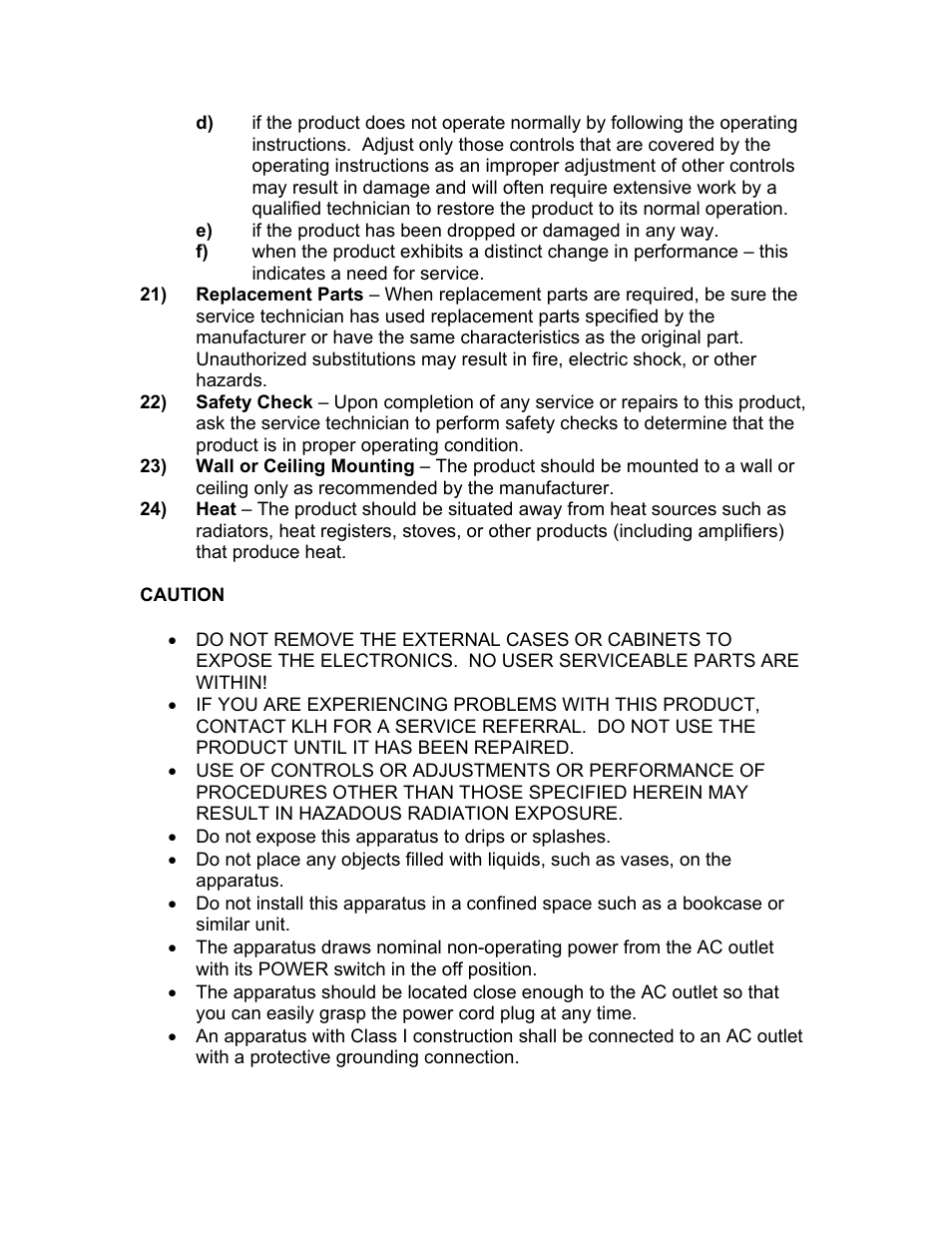 Caution | KLH HI-FIDELITY BEDSIDE CLOCK RADIO KC-120ST User Manual | Page 5 / 17