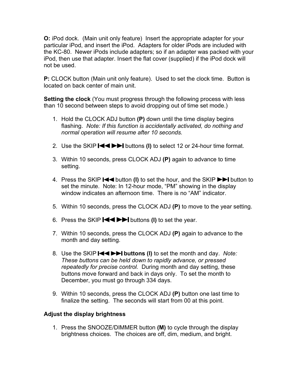 Adjust the display brightness | KLH MUSICDOCK KC-80 User Manual | Page 11 / 16