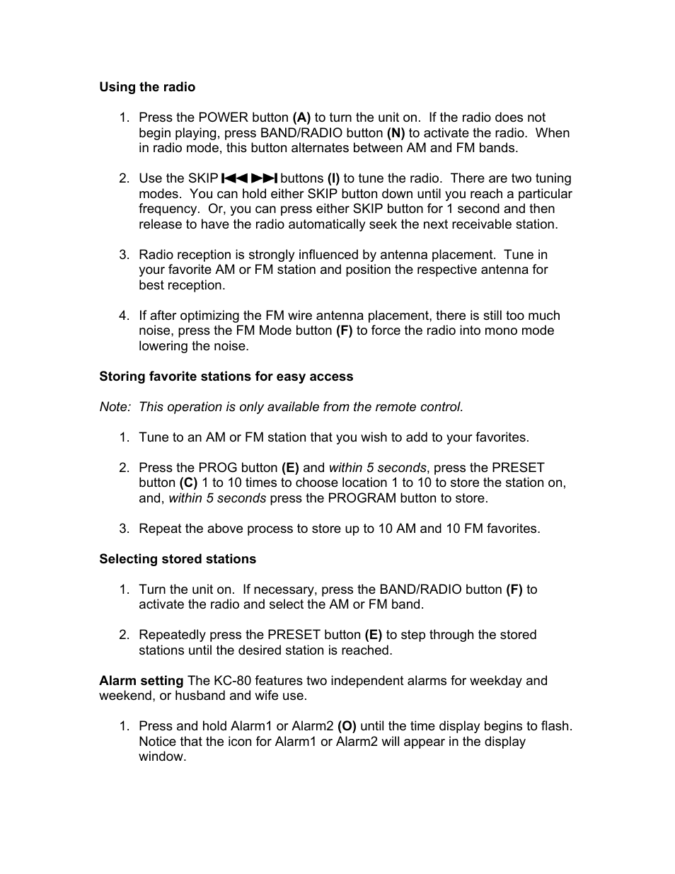 Using the radio, Storing favorite stations for easy access | KLH MUSICDOCK KC-80 User Manual | Page 12 / 16