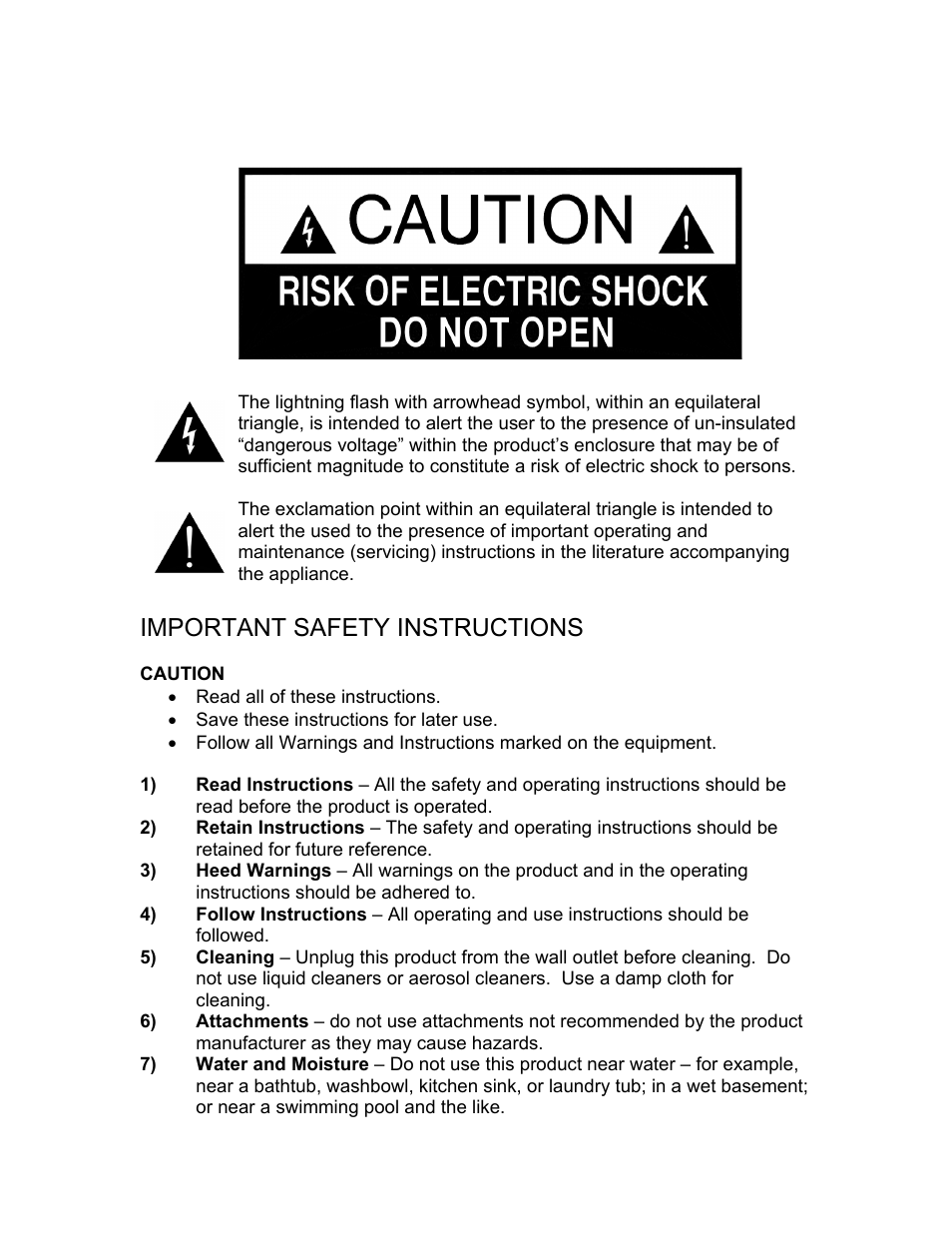 The lightning flash with arrowhead symbol, within, Important safety instructions, Caution | KLH MUSICDOCK KC-80 User Manual | Page 2 / 16