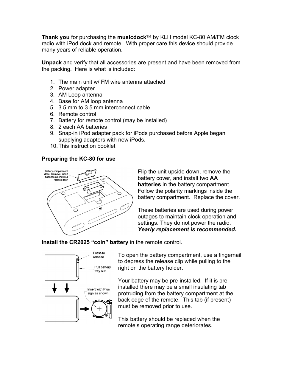 Preparing the kc-80 for use | KLH MUSICDOCK KC-80 User Manual | Page 7 / 16