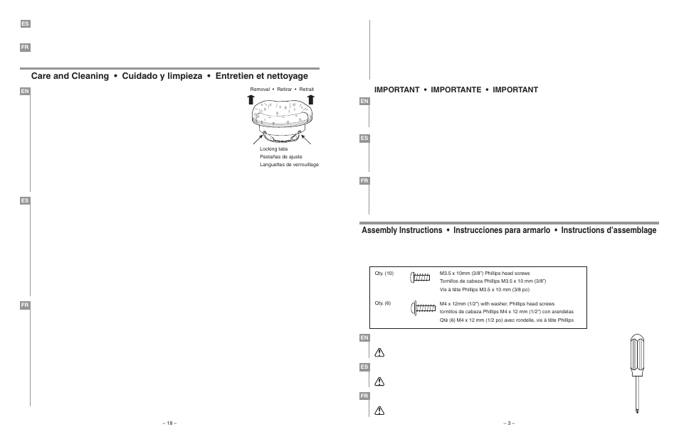 Important • importante • important | Kids II Bright Starts 6803-NU User Manual | Page 3 / 10