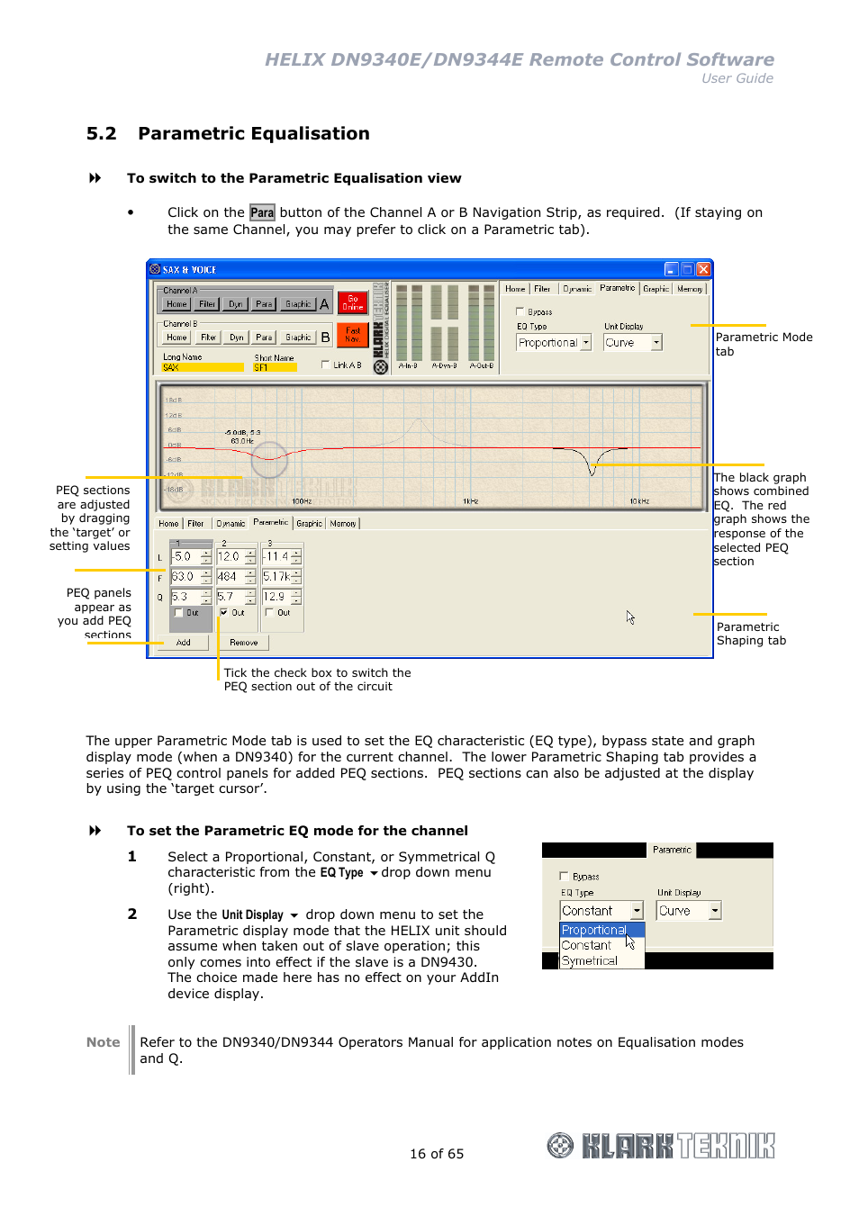 2 parametric equalisation | Klark Teknik DN9344E User Manual | Page 16 / 65