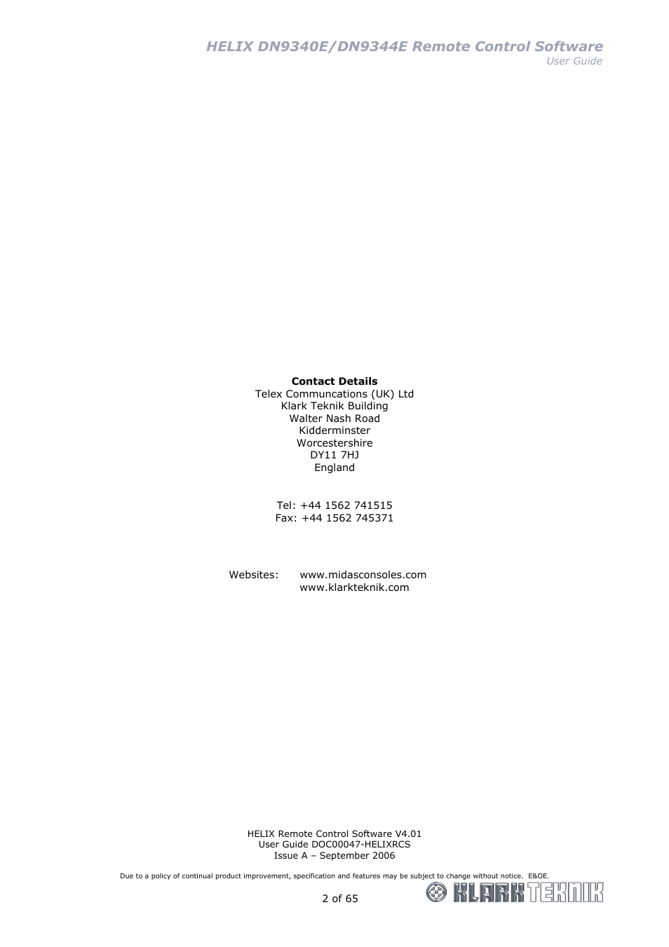 Klark Teknik DN9344E User Manual | Page 2 / 65