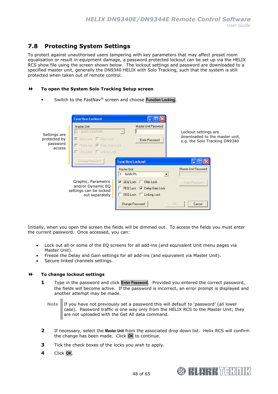 8 protecting system settings | Klark Teknik DN9344E User Manual | Page 48 / 65