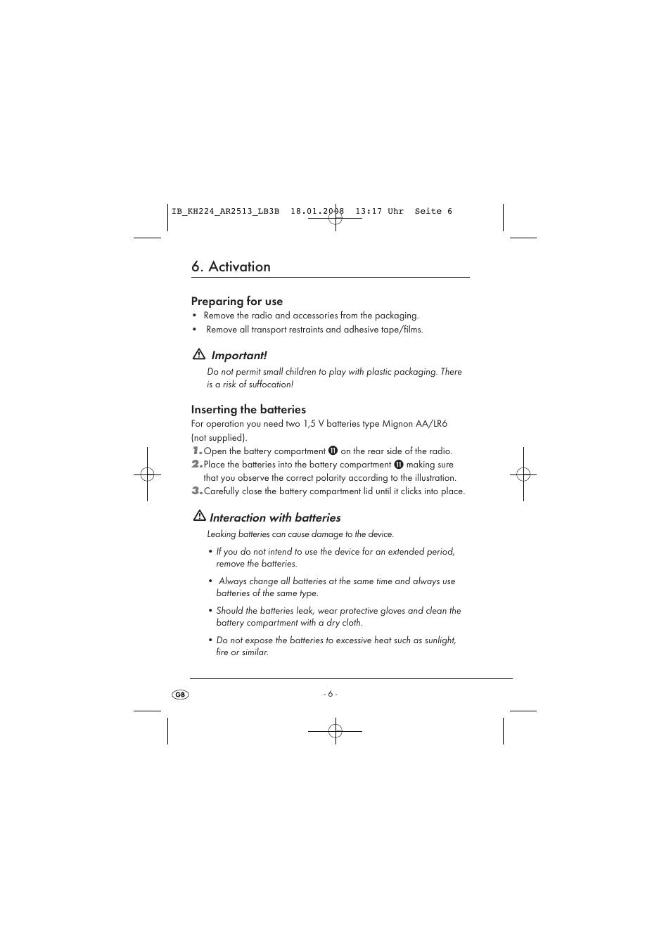 Activation | Kompernass KH 224 User Manual | Page 10 / 27