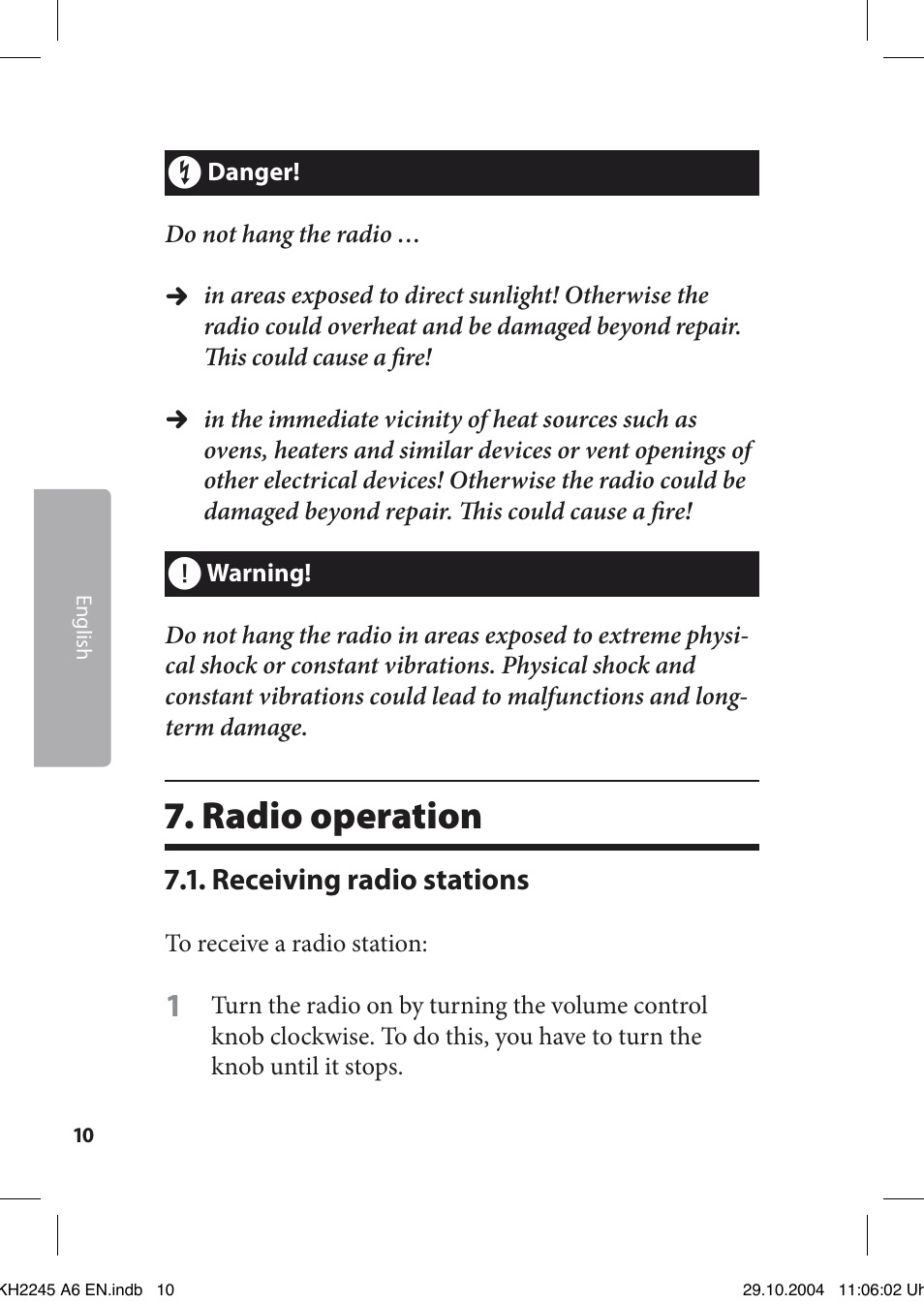 Radio operation | Kompernass Bench KH 2245 User Manual | Page 10 / 20