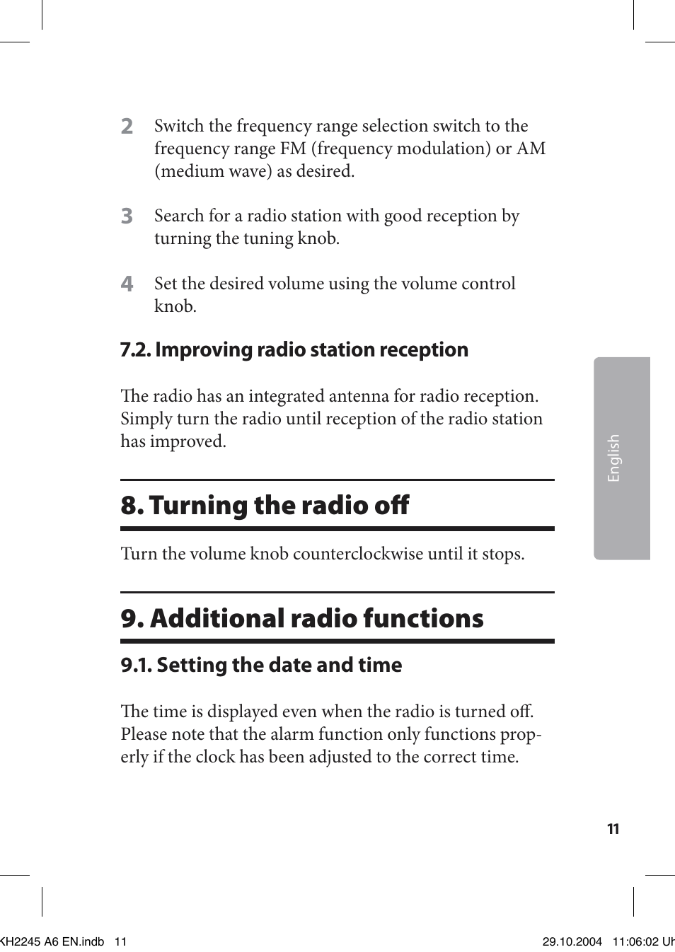 Turning the radio oﬀ, Additional radio functions | Kompernass Bench KH 2245 User Manual | Page 11 / 20