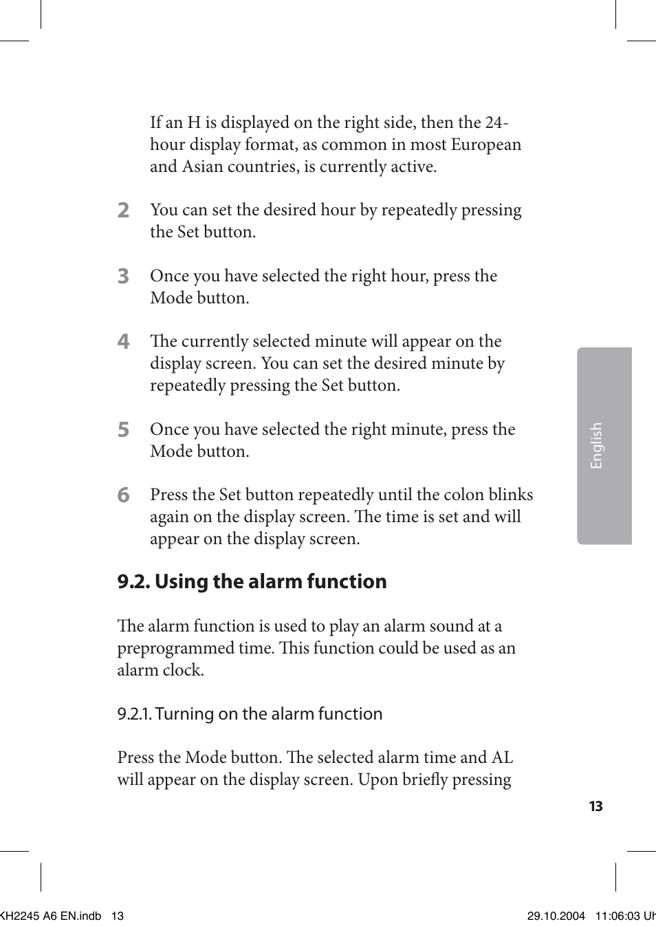 Using the alarm function | Kompernass Bench KH 2245 User Manual | Page 13 / 20