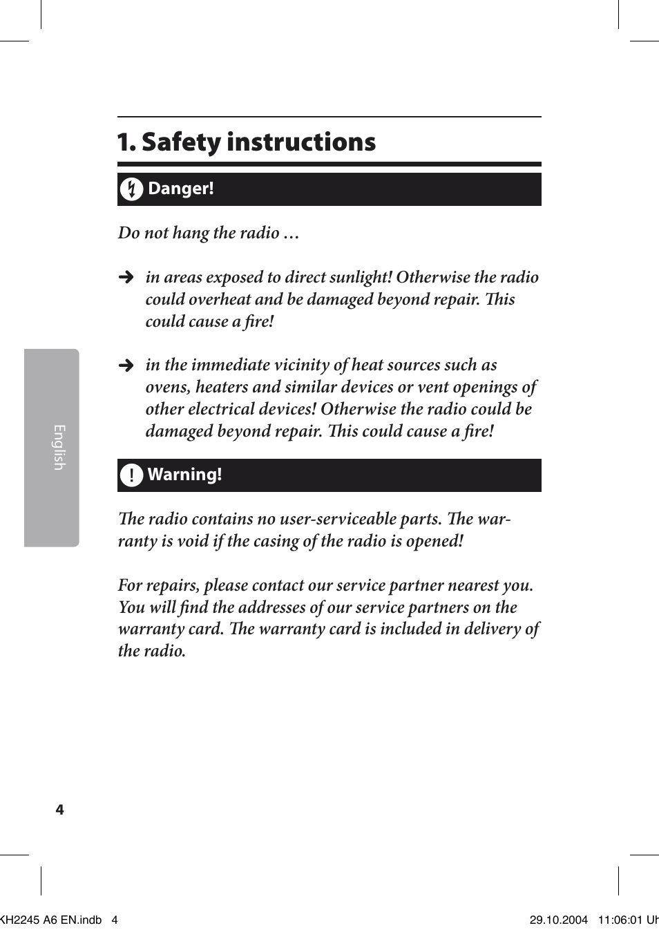 Safety instructions | Kompernass Bench KH 2245 User Manual | Page 4 / 20