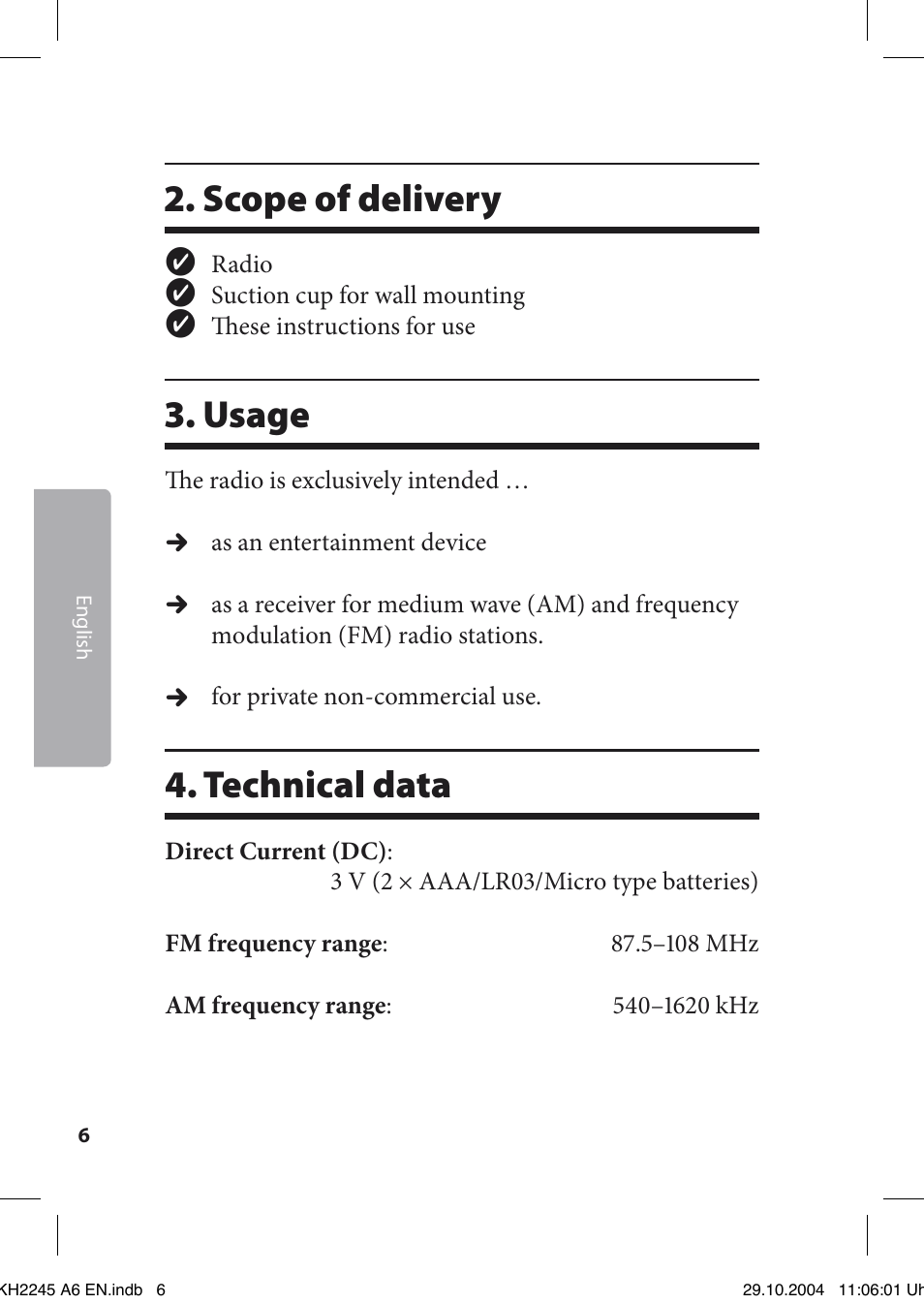 Scope of delivery, Usage, Technical data | Kompernass Bench KH 2245 User Manual | Page 6 / 20