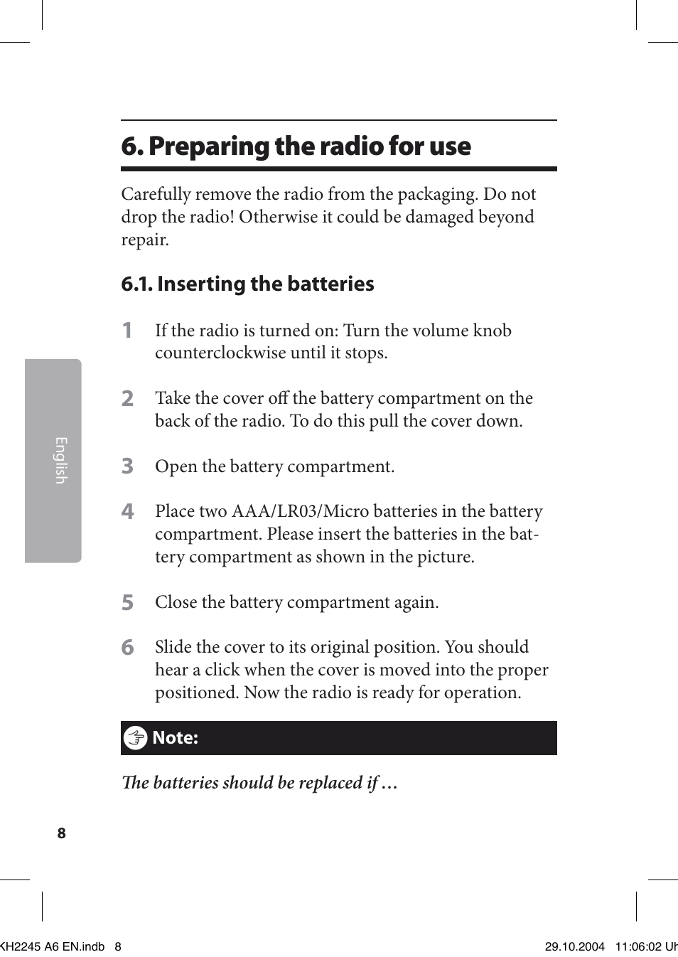 Preparing the radio for use | Kompernass Bench KH 2245 User Manual | Page 8 / 20