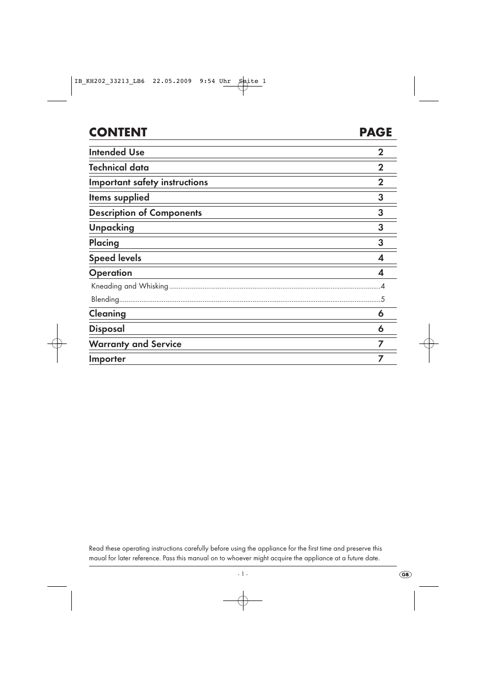 Content page | Kompernass KH 202 User Manual | Page 3 / 9