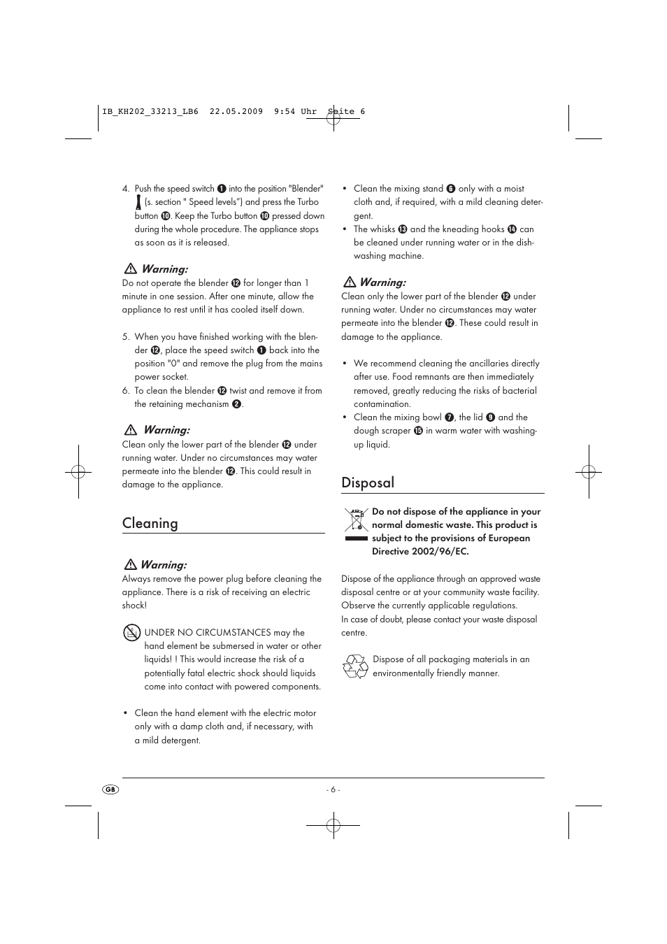 Cleaning, Disposal | Kompernass KH 202 User Manual | Page 8 / 9
