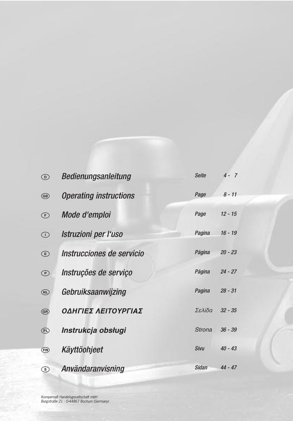 Bedienungsanleitung, Operating instructions, Mode d'emploi | Istruzioni per l‘uso, Instrucciones de servicio, Instruções de serviço, Gebruiksaanwijzing, Df i e p, Användaranvisning, Skäyttöohjeet | Kompernass PEH 900 User Manual | Page 2 / 52